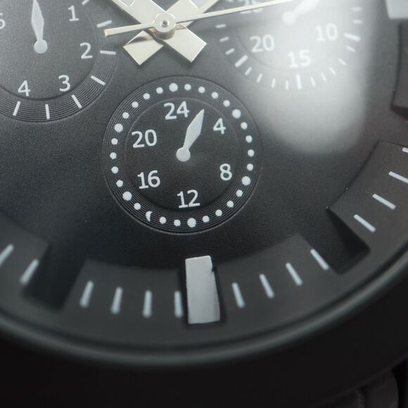 MN Black Mens Watch Faux Chrono 50mm Stainless Steel Bracelet with New Battery - Picture 9 of 16